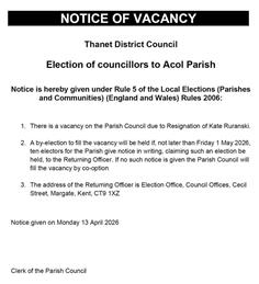Acol PC Councillor Vacancy